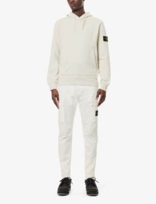 Shop Stone Island Mens Sand Kangaroo-pocket Brand-badge Cotton-jersey Hoody