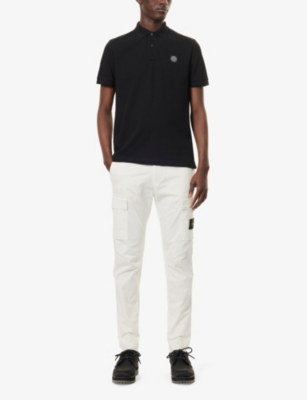 Stone Island Mens Black Brand-patch Regular-fit Stretch-cotton Polo Shirt Xl In Black