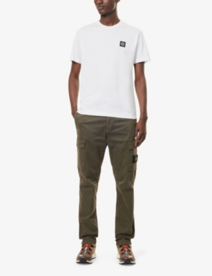 STONE ISLAND MENS WHITE BRAND-PATCH REGULAR-FIT COTTON-JERSEY T-SHIRT 