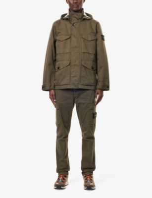 Stone Island Mens  Drawstring-hood Regular-fit Cotton Jacket In Military Green