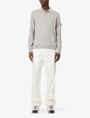 STONE ISLAND: Ghost Logo-Embroidered Virgin-Wool Knitted Polo Shirt
