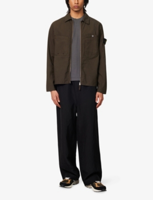 Stone Island Mens Military Green Brand-badge Patch-pockets Stretch-cotton Overshirt In Military Green