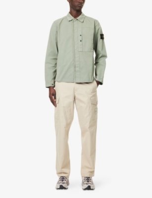 STONE ISLAND: Logo-Patch Regular-Fit Cotton-Blend Shirt