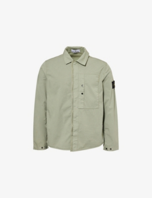 STONE ISLAND: Logo-Patch Regular-Fit Cotton-Blend Shirt