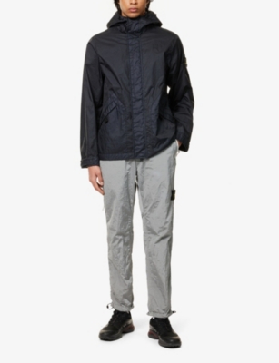 STONE ISLAND MENS PEARL GREY BRAND-PATCH ZIP-AND-BUTTONED-POCKETS TAPERED-LEG REGULAR-FIT WOVEN TROUSERS