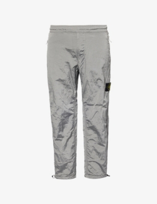 STONE ISLAND MENS PEARL GREY BRAND-PATCH ZIP-AND-BUTTONED-POCKETS TAPERED-LEG REGULAR-FIT WOVEN TROUSERS