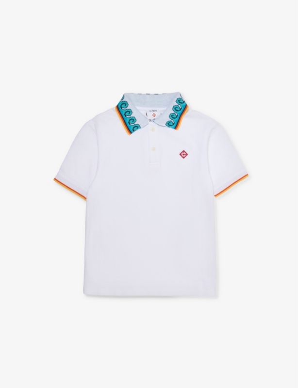 Wave embroidered-branding cotton-pique polo shirt 5-14 years