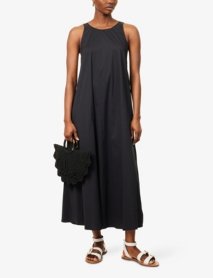 Shop Max Mara Womens Romea Scoop-back Cotton-blend Midi Dress Black