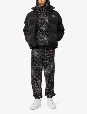 Sp5der Mens Logo-embellished Reversible Puffer Jacket Black In Black