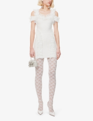 Ruffle Lace-Trim Knit Mini Dress