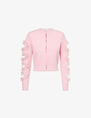 SELF PORTRAIT: Cut-out lace-trim knitted cardigan