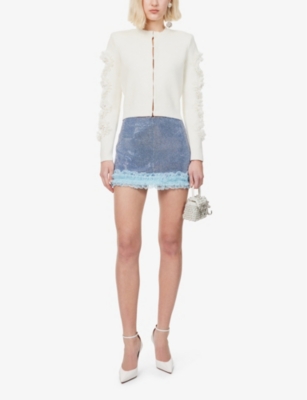 Self-portrait Womens Cut-out Lace-trim Knitted Cardigan White In White