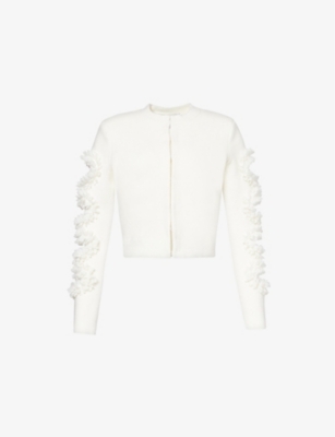 Self-portrait Womens Cut-out Lace-trim Knitted Cardigan White In White