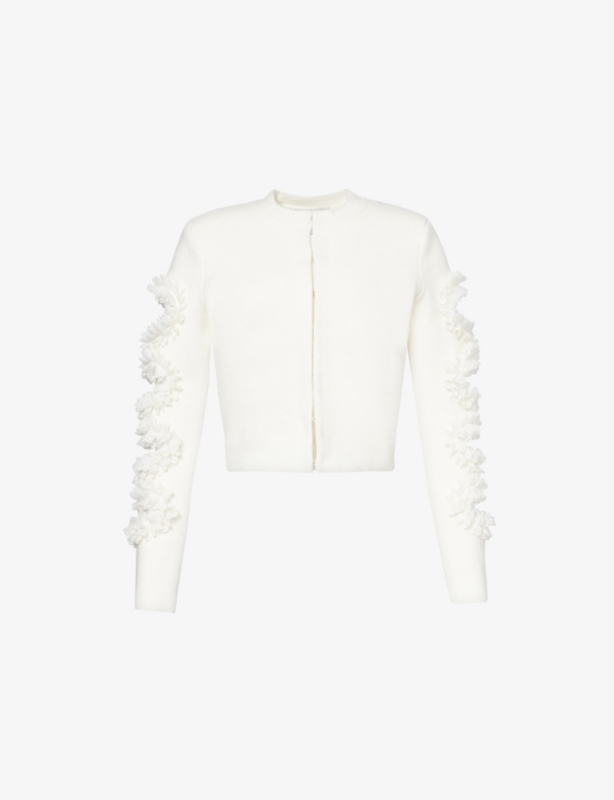 Cut-out lace-trim knitted cardigan