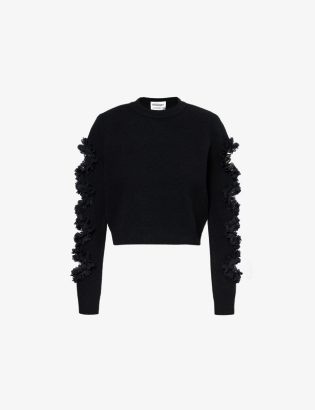 Cut-out lace-trim knitted cardigan