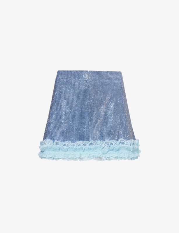Crystal-Embellished Lace-Trim Mini Skirt