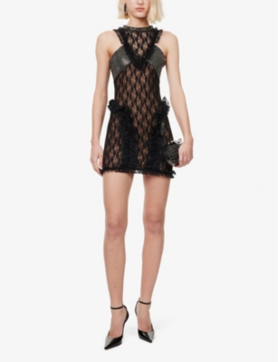 Self-portrait X Christopher Kane Embellished Lace Minidress In Black