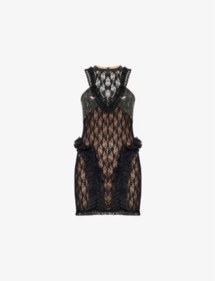 Self-portrait X Christopher Kane Embellished Lace Minidress In Black