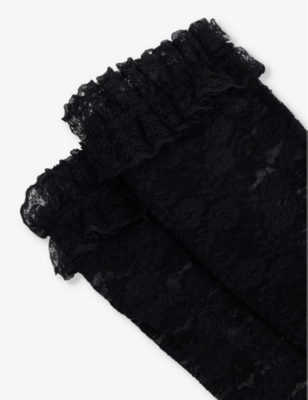 SELF-PORTRAIT WOMENS BLACK FLORAL-PATTERNED LACE SOCKS 