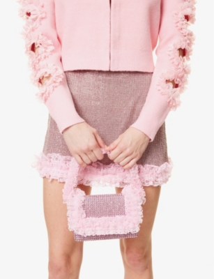 SELF-PORTRAIT: Lace-Trim Crystal-Embellished Bag