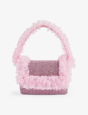 Self-portrait Womens  Lace-trim Crystal-embellished Bag In Pink