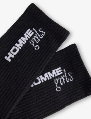 Hommegirls Womens Ribbed Mid-length Stretch Cotton-blend Socks Black In Black