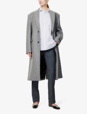 Hommegirls Womens Charcoal Single-breasted Long Wool Coat In Charcoal