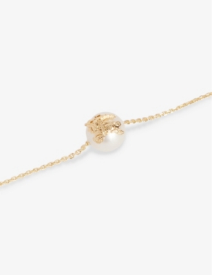 BURBERRY: EKD Solitaire Yellow Gold-Plated Brass And Pearl Necklace