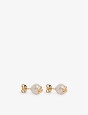 Burberry Womens  Ekd Sphere Yellow Gold-plated Brass And Pearl Stud Earrings In Gold/pearl