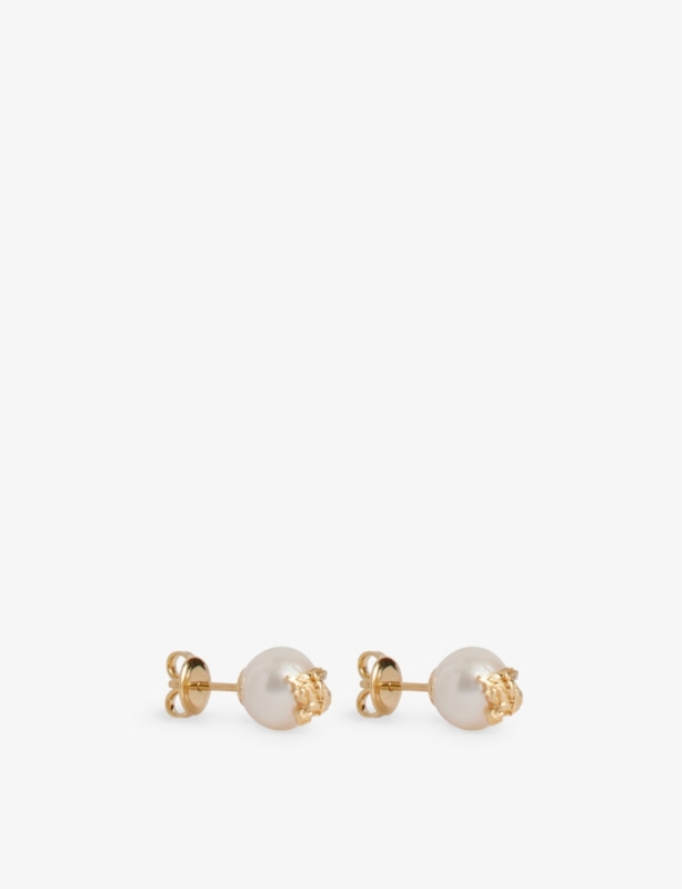 EKD Sphere Yellow Gold-Plated Brass And Pearl Stud Earrings