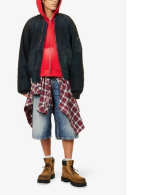 BALENCIAGA: Padded Two-Buttoned-Pockets Relaxed-Fit Denim Jacket