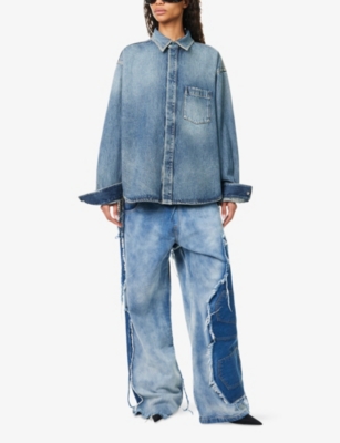 BALENCIAGA: Logo-Embroidered Regular-Fit Denim Shirt
