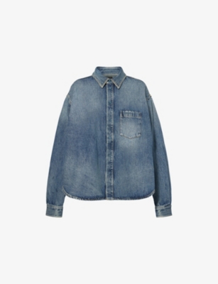 BALENCIAGA: Logo-Embroidered Regular-Fit Denim Shirt