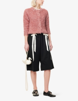 SIMONE ROCHA WOMENS BLACK DRAWSTRING TWO-SLIP-POCKETS WIDE-LEG HIGH-RISE WOVEN-BLEND SHORTS 