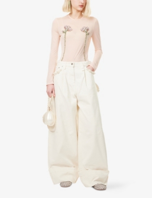 SIMONE ROCHA: Crystal-Embellished Long-Sleeve Sheer Mesh Top