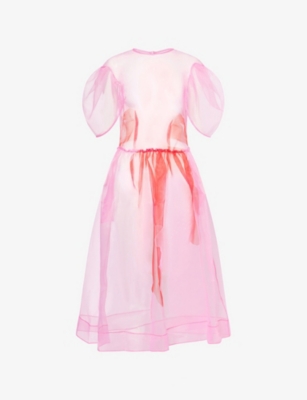 Simone Rocha Womens Red/pink Petal-sleeve Dancing Sheer-satin Organza Midi Dress