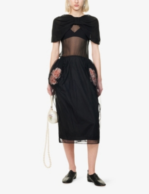SIMONE ROCHA: Carnation Flower-Embellishment Woven Midi Skirt