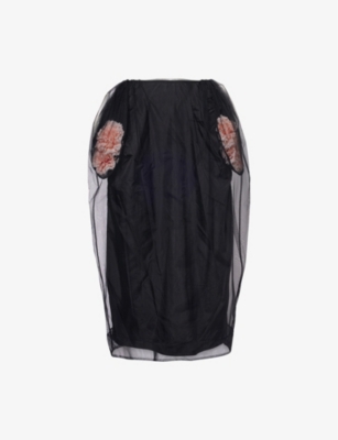 SIMONE ROCHA: Carnation Flower-Embellishment Woven Midi Skirt