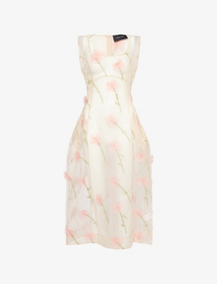 Simone Rocha Womens  Sculpted Carnation-embroidered Sheer-silk Organza Midi Dress