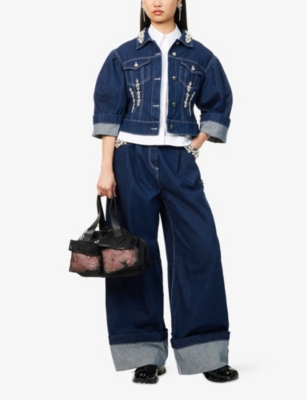 SIMONE ROCHA: Boxy-Fit Crystal-Embellished Denim Jacket