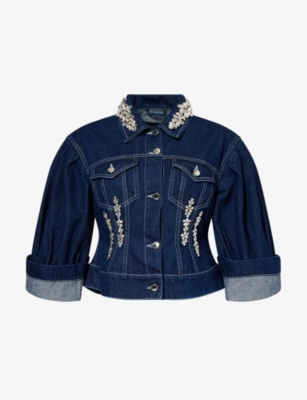 SIMONE ROCHA: Boxy-Fit Crystal-Embellished Denim Jacket
