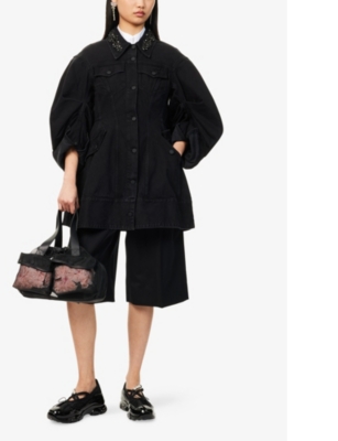 SIMONE ROCHA: Embellished-Collar Regular-Fit Denim Jacket