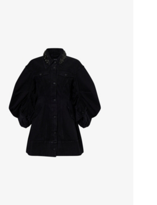 SIMONE ROCHA: Embellished-Collar Regular-Fit Denim Jacket