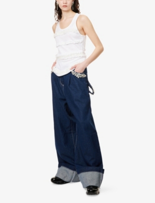 Wide-Leg Puddle Embellished Denim Jeans