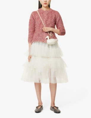 SIMONE ROCHA WOMENS PINK TINSEL BUTTON-UP METALLIC-KNIT JACKET XS 