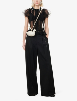 Puddle Pleated Wide-Leg High-Rise Woven-Blend Trousers