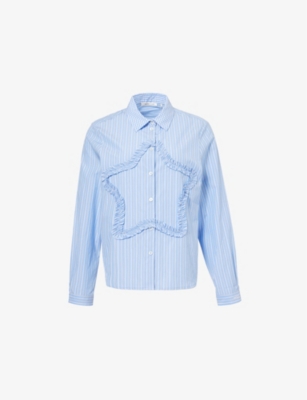 SANDY LIANG WOMENS LIGHT BLUE SIRUS RUCHED-STAR COTTON SHIRT 