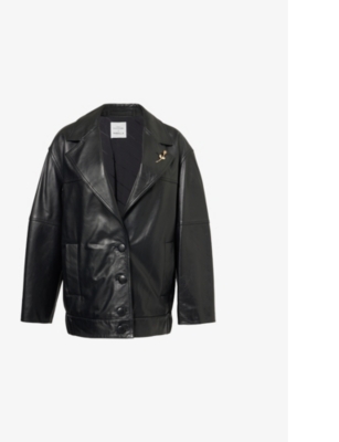 MARELLA: Marella x Emily Ratajkowski Bomber Biker Leather Jacket