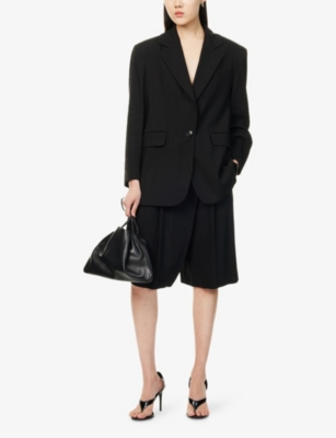 MARELLA WOMENS BLACK MARELLA X EMILY RATAJKOWSKI NOTCHED-LAPEL REGULAR-FIT LINEN-BLEND BLAZER 