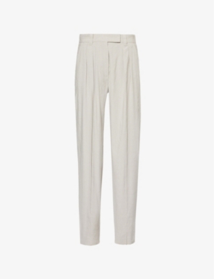 MARELLA WOMENS SAND PORTRAY STRAIGHT-LEG LINEN-BLEND TROUSERS